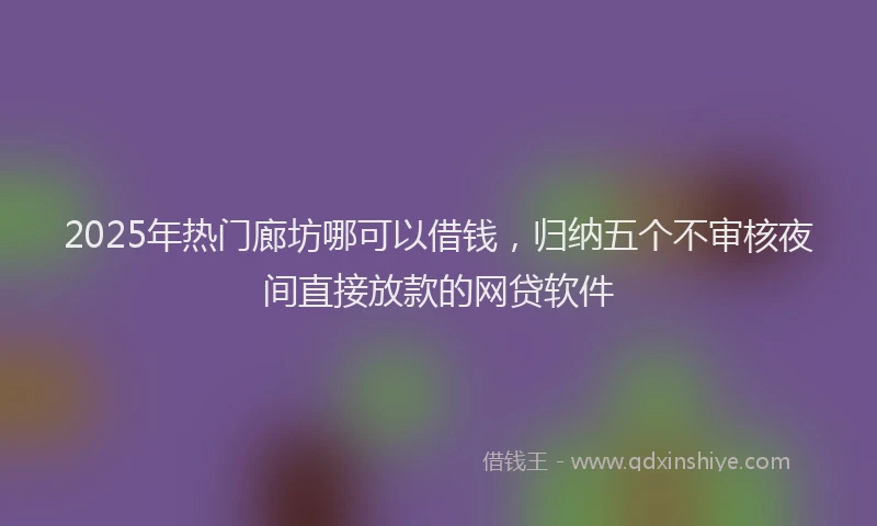 2025年热门廊坊哪可以借钱，归纳五个不审核夜间直接放款的网贷软件