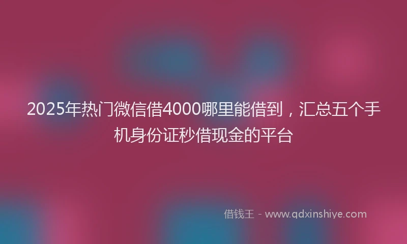 2025年热门微信借4000哪里能借到，汇总五个手机身份证秒借现金的平台