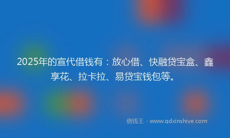 2025年的宣代借钱有：放心借、快融贷宝盒、鑫享花、拉卡拉、易贷宝钱包等。