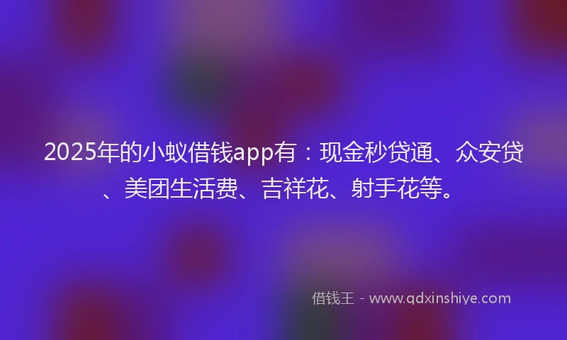 2025年的小蚁借钱app有：现金秒贷通、众安贷、美团生活费、吉祥花、射手花等。