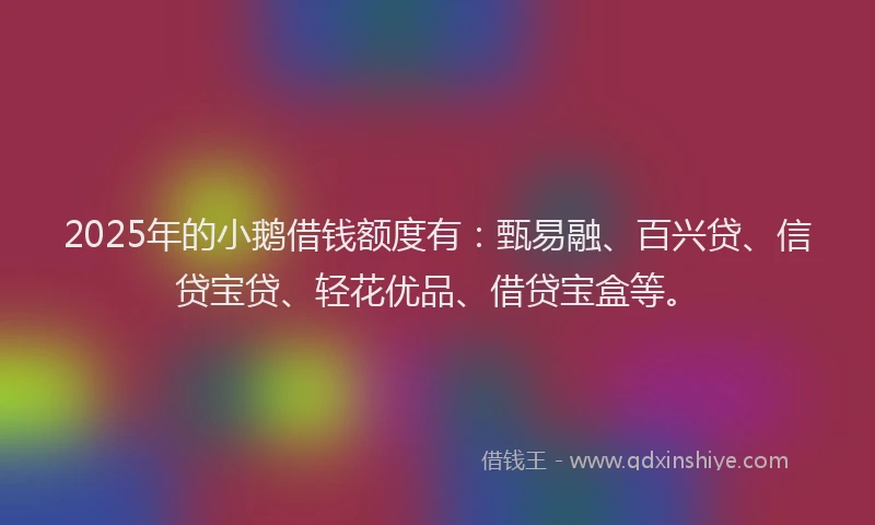 2025年的小鹅借钱额度有：甄易融、百兴贷、信贷宝贷、轻花优品、借贷宝盒等。