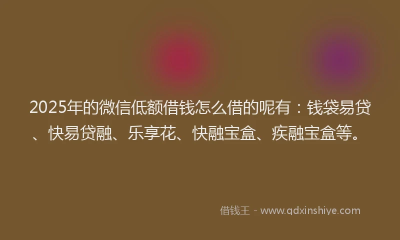 2025年的微信低额借钱怎么借的呢有：钱袋易贷、快易贷融、乐享花、快融宝盒、疾融宝盒等。