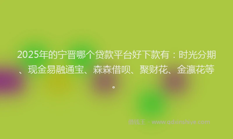 2025年的宁晋哪个贷款平台好下款有：时光分期、现金易融通宝、森森借呗、聚财花、金瀛花等。