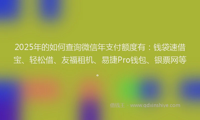 2025年的如何查询微信年支付额度有：钱袋速借宝、轻松借、友福租机、易捷Pro钱包、银票网等。