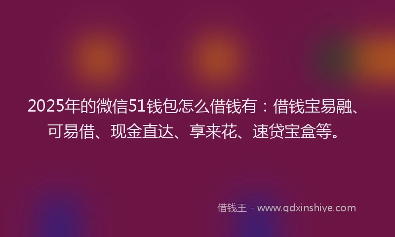 2025年的微信51钱包怎么借钱有：借钱宝易融、可易借、现金直达、享来花、速贷宝盒等。
