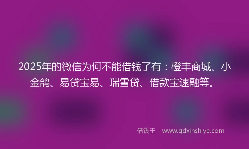 2025年的微信为何不能借钱了有：橙丰商城、小金鸽、易贷宝易、瑞雪贷、借款宝速融等。