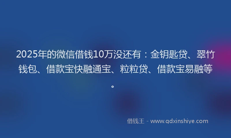 2025年的微信借钱10万没还有：金钥匙贷、翠竹钱包、借款宝快融通宝、粒粒贷、借款宝易融等。