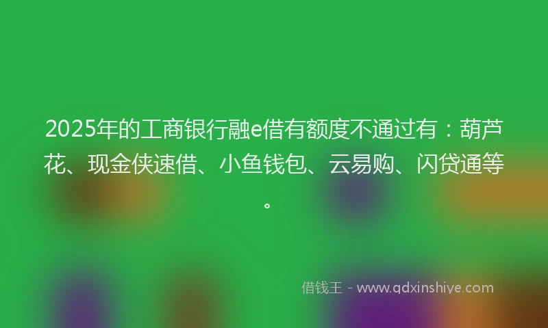 2025年的工商银行融e借有额度不通过有：葫芦花、现金侠速借、小鱼钱包、云易购、闪贷通等。