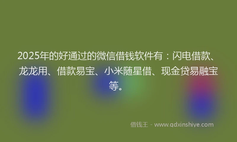 2025年的好通过的微信借钱软件有：闪电借款、龙龙用、借款易宝、小米随星借、现金贷易融宝等。