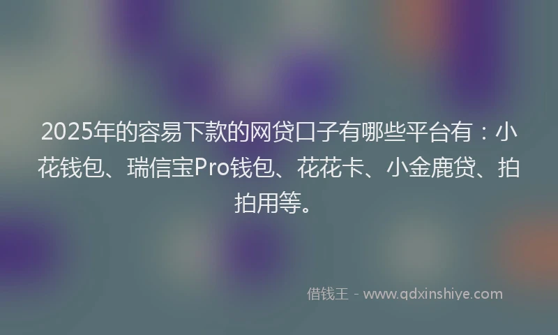2025年的容易下款的网贷口子有哪些平台有：小花钱包、瑞信宝Pro钱包、花花卡、小金鹿贷、拍拍用等。