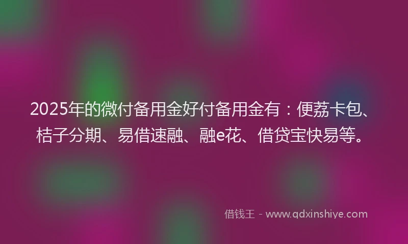 2025年的微付备用金好付备用金有：便荔卡包、桔子分期、易借速融、融e花、借贷宝快易等。