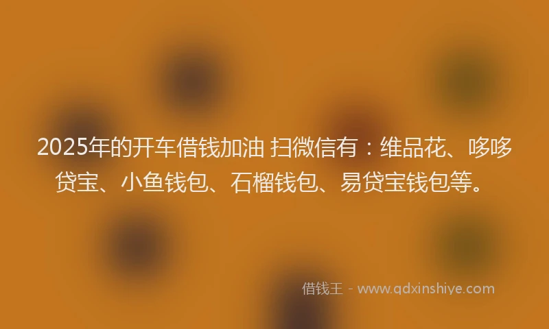2025年的开车借钱加油 扫微信有：维品花、哆哆贷宝、小鱼钱包、石榴钱包、易贷宝钱包等。