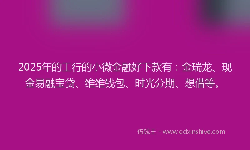 2025年的工行的小微金融好下款有：金瑞龙、现金易融宝贷、维维钱包、时光分期、想借等。
