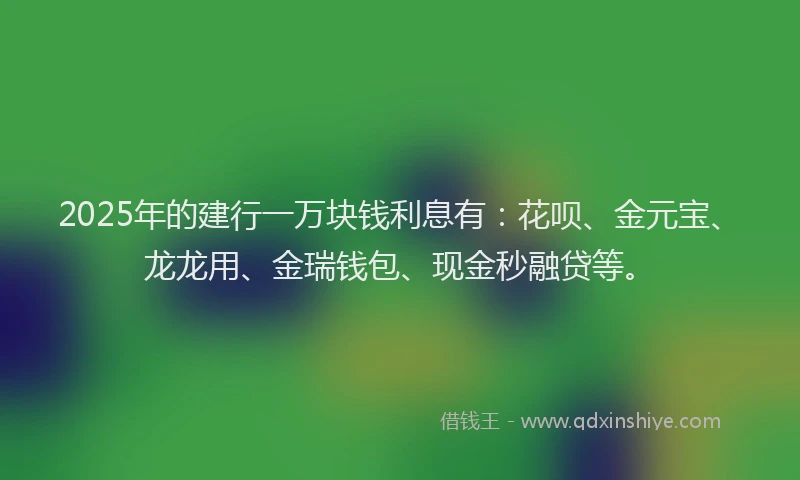 2025年的建行一万块钱利息有：花呗、金元宝、龙龙用、金瑞钱包、现金秒融贷等。