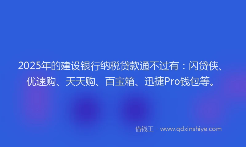 2025年的建设银行纳税贷款通不过有：闪贷侠、优速购、天天购、百宝箱、迅捷Pro钱包等。