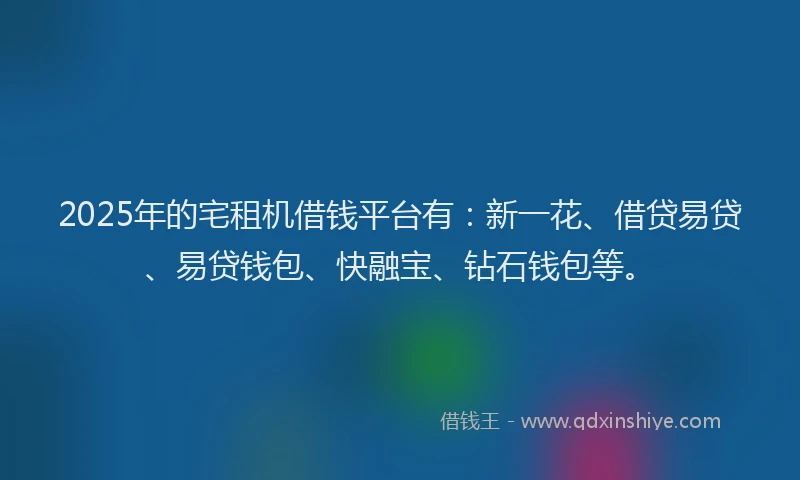 2025年的宅租机借钱平台有：新一花、借贷易贷、易贷钱包、快融宝、钻石钱包等。