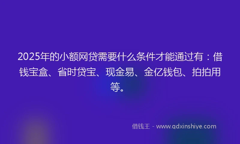 2025年的小额网贷需要什么条件才能通过有：借钱宝盒、省时贷宝、现金易、金亿钱包、拍拍用等。