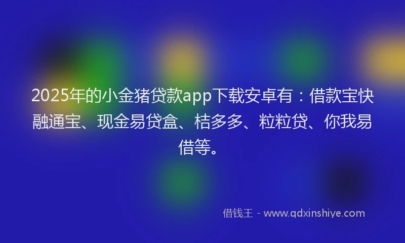 2025年的小金猪贷款app下载安卓有：借款宝快融通宝、现金易贷盒、桔多多、粒粒贷、你我易借等。