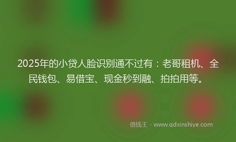 2025年的小贷人脸识别通不过有：老哥租机、全民钱包、易借宝、现金秒到融、拍拍用等。