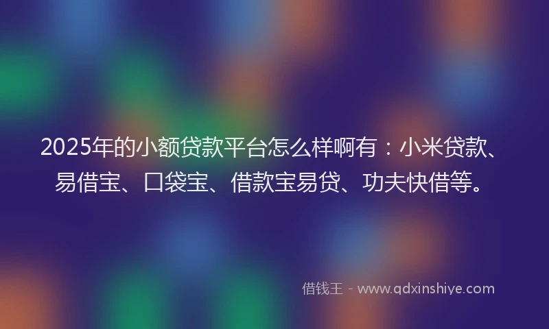 2025年的小额贷款平台怎么样啊有：小米贷款、易借宝、口袋宝、借款宝易贷、功夫快借等。