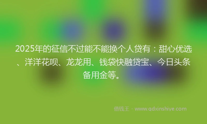 2025年的征信不过能不能换个人贷有：甜心优选、洋洋花呗、龙龙用、钱袋快融贷宝、今日头条备用金等。