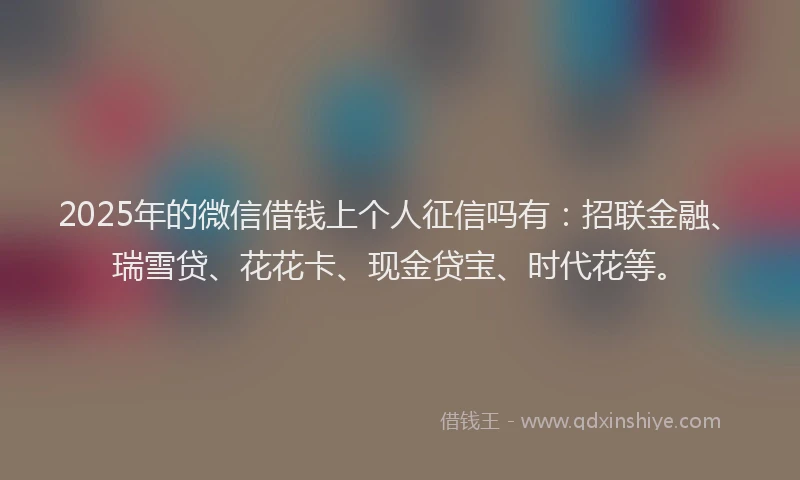 2025年的微信借钱上个人征信吗有：招联金融、瑞雪贷、花花卡、现金贷宝、时代花等。