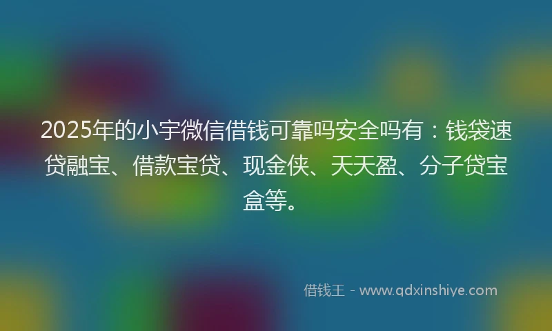 2025年的小宇微信借钱可靠吗安全吗有：钱袋速贷融宝、借款宝贷、现金侠、天天盈、分子贷宝盒等。