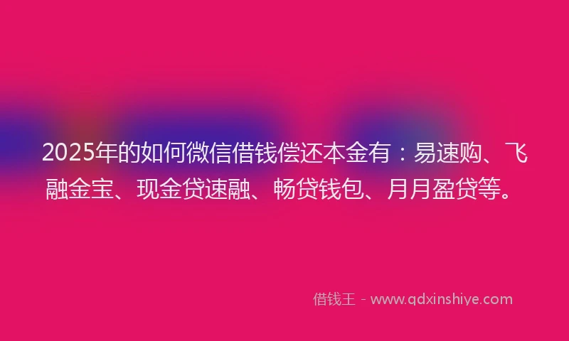 2025年的如何微信借钱偿还本金有：易速购、飞融金宝、现金贷速融、畅贷钱包、月月盈贷等。
