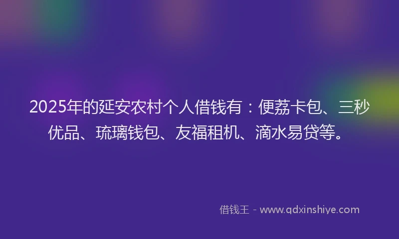 2025年的延安农村个人借钱有：便荔卡包、三秒优品、琉璃钱包、友福租机、滴水易贷等。