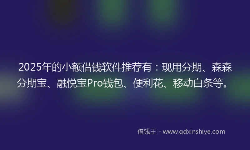 2025年的小额借钱软件推荐有：现用分期、森森分期宝、融悦宝Pro钱包、便利花、移动白条等。