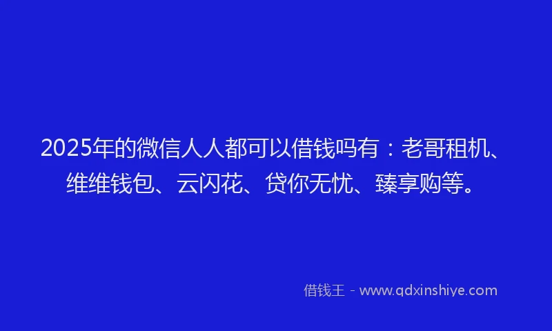 2025年的微信人人都可以借钱吗有：老哥租机、维维钱包、云闪花、贷你无忧、臻享购等。