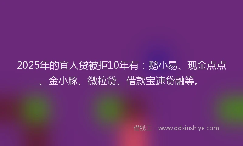 2025年的宜人贷被拒10年有：鹅小易、现金点点、金小豚、微粒贷、借款宝速贷融等。