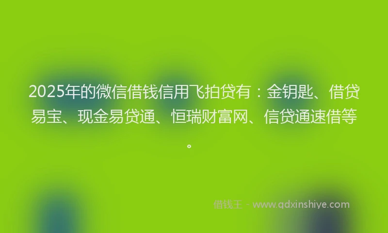 2025年的微信借钱信用飞拍贷有：金钥匙、借贷易宝、现金易贷通、恒瑞财富网、信贷通速借等。