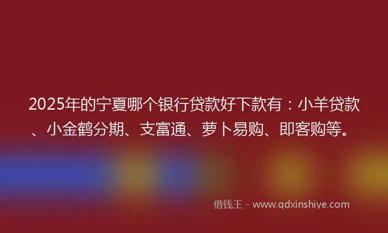 2025年的宁夏哪个银行贷款好下款有：小羊贷款、小金鹤分期、支富通、萝卜易购、即客购等。