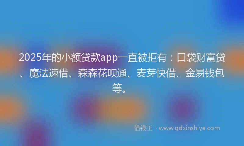 2025年的小额贷款app一直被拒有：口袋财富贷、魔法速借、森森花呗通、麦芽快借、金易钱包等。