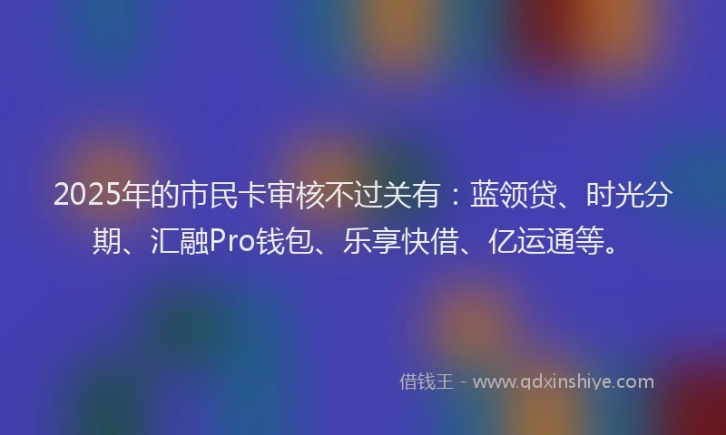 2025年的市民卡审核不过关有：蓝领贷、时光分期、汇融Pro钱包、乐享快借、亿运通等。