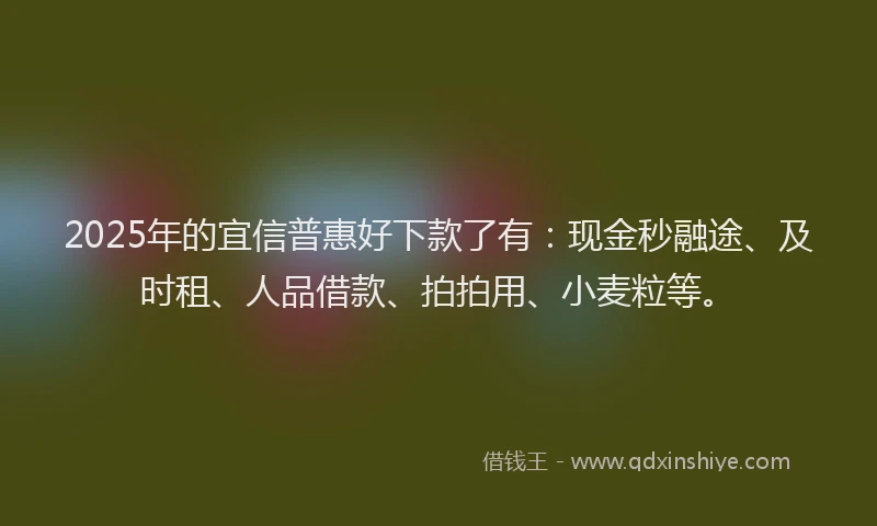 2025年的宜信普惠好下款了有：现金秒融途、及时租、人品借款、拍拍用、小麦粒等。