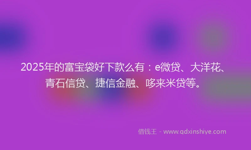 2025年的富宝袋好下款么有：e微贷、大洋花、青石信贷、捷信金融、哆来米贷等。