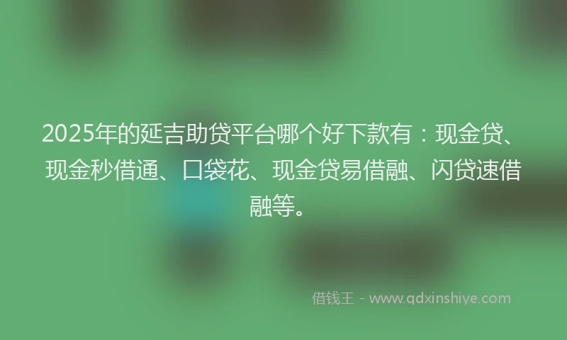2025年的延吉助贷平台哪个好下款有：现金贷、现金秒借通、口袋花、现金贷易借融、闪贷速借融等。