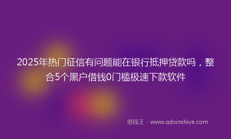 2025年热门征信有问题能在银行抵押贷款吗，整合5个黑户借钱0门槛极速下款软件