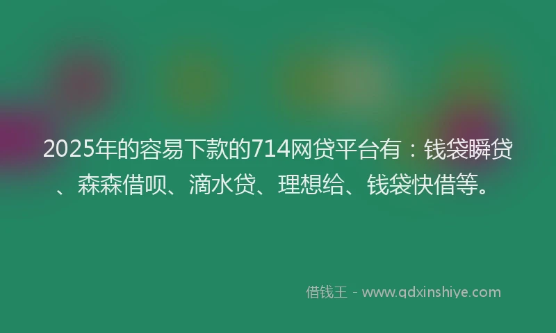 2025年的容易下款的714网贷平台有：钱袋瞬贷、森森借呗、滴水贷、理想给、钱袋快借等。