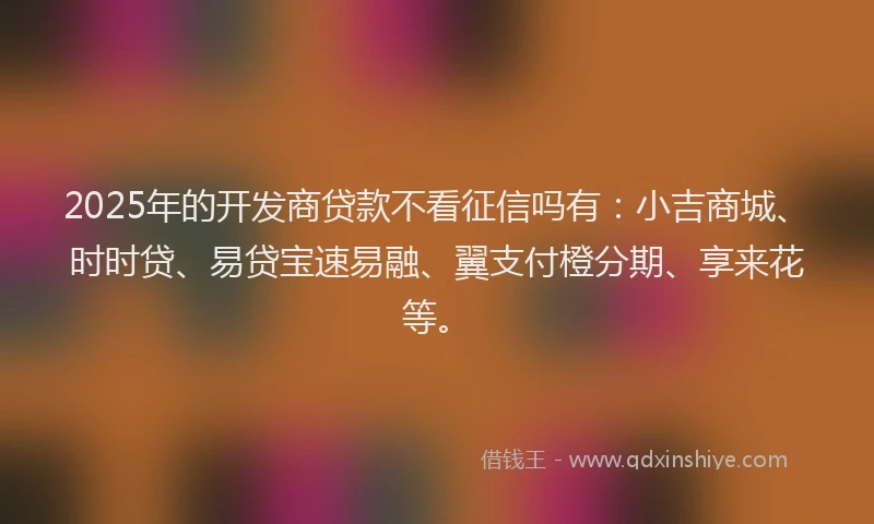 2025年的开发商贷款不看征信吗有：小吉商城、时时贷、易贷宝速易融、翼支付橙分期、享来花等。