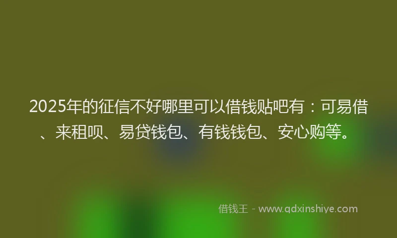 2025年的征信不好哪里可以借钱贴吧有：可易借、来租呗、易贷钱包、有钱钱包、安心购等。