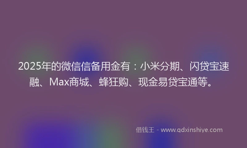 2025年的微信信备用金有：小米分期、闪贷宝速融、Max商城、蜂狂购、现金易贷宝通等。