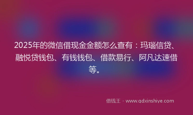 2025年的微信借现金金额怎么查有：玛瑙信贷、融悦贷钱包、有钱钱包、借款易行、阿凡达速借等。
