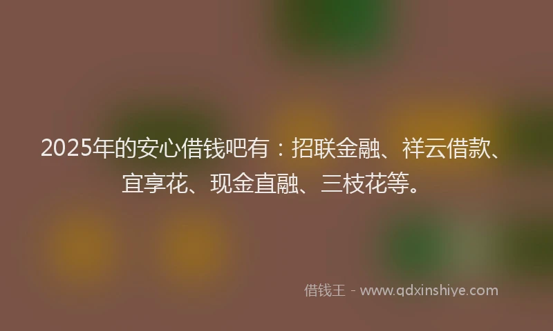 2025年的安心借钱吧有：招联金融、祥云借款、宜享花、现金直融、三枝花等。