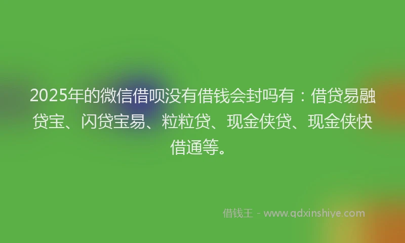 2025年的微信借呗没有借钱会封吗有：借贷易融贷宝、闪贷宝易、粒粒贷、现金侠贷、现金侠快借通等。