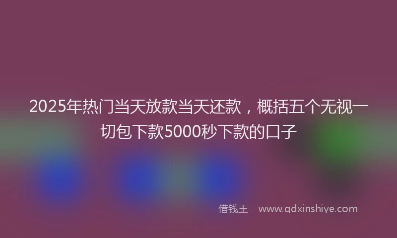 2025年热门当天放款当天还款，概括五个无视一切包下款5000秒下款的口子