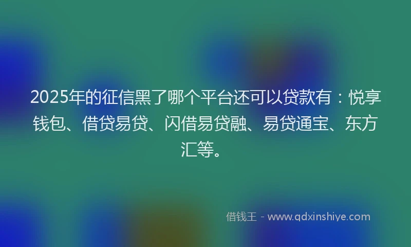 2025年的征信黑了哪个平台还可以贷款有：悦享钱包、借贷易贷、闪借易贷融、易贷通宝、东方汇等。