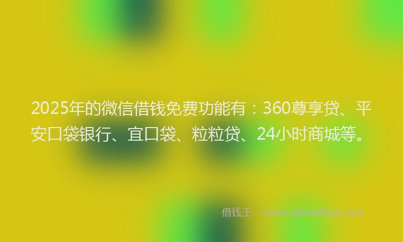 2025年的微信借钱免费功能有：360尊享贷、平安口袋银行、宜口袋、粒粒贷、24小时商城等。